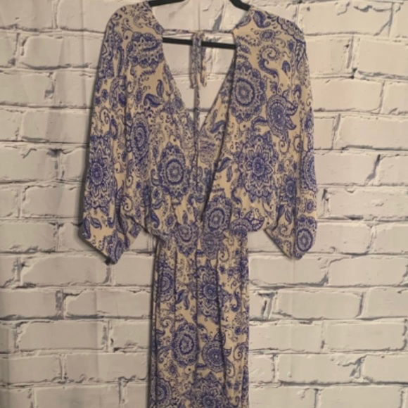 Miley Molly Long Maxi Blue Beige Floral Dress - Picture 7 of 10